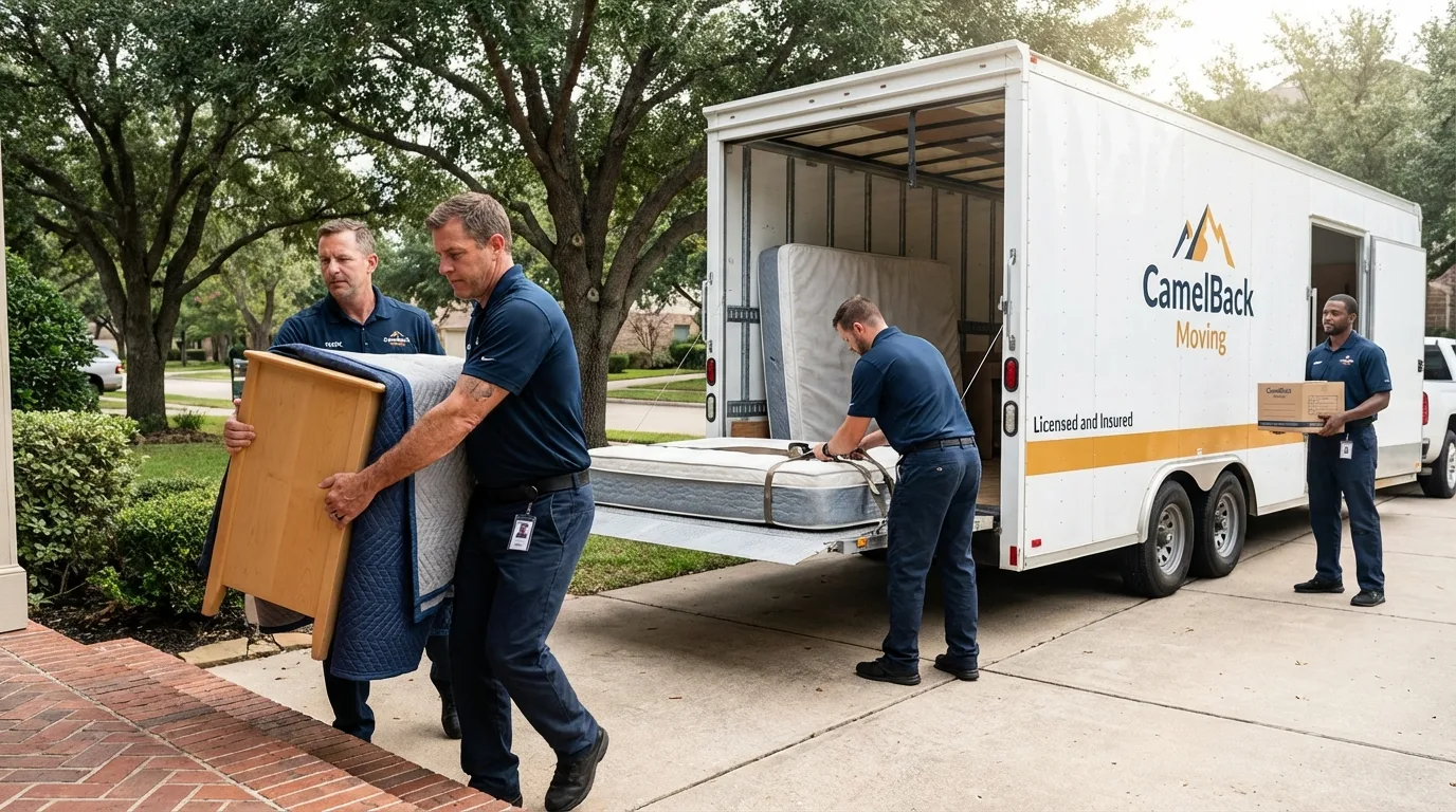 Crew loading residential truck for cross-state move from Collinsville, AL